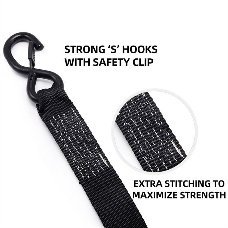 1.5 Inch Ratchet Tie Down Strap With Rubber Handle & Lockable S Hook For Heavy Duty Cargo Storage