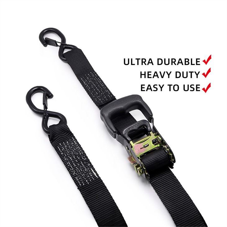 1.5 Inch Ratchet Tie Down Strap With Rubber Handle & Lockable S Hook For Heavy Duty Cargo Storage